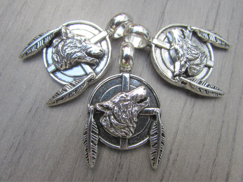 Wolf and Feather Pendant Charm without Chain