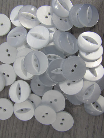 11mm, 14mm, 16mm & 19mm Buttons White Fisheye  Buttons 2 Hole Pks 10, 20,50,100